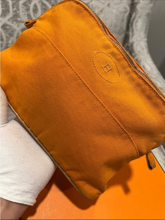Hermès Bolide Orange Cotton & Leather Pouch - Authentic - Picture 8 of 10